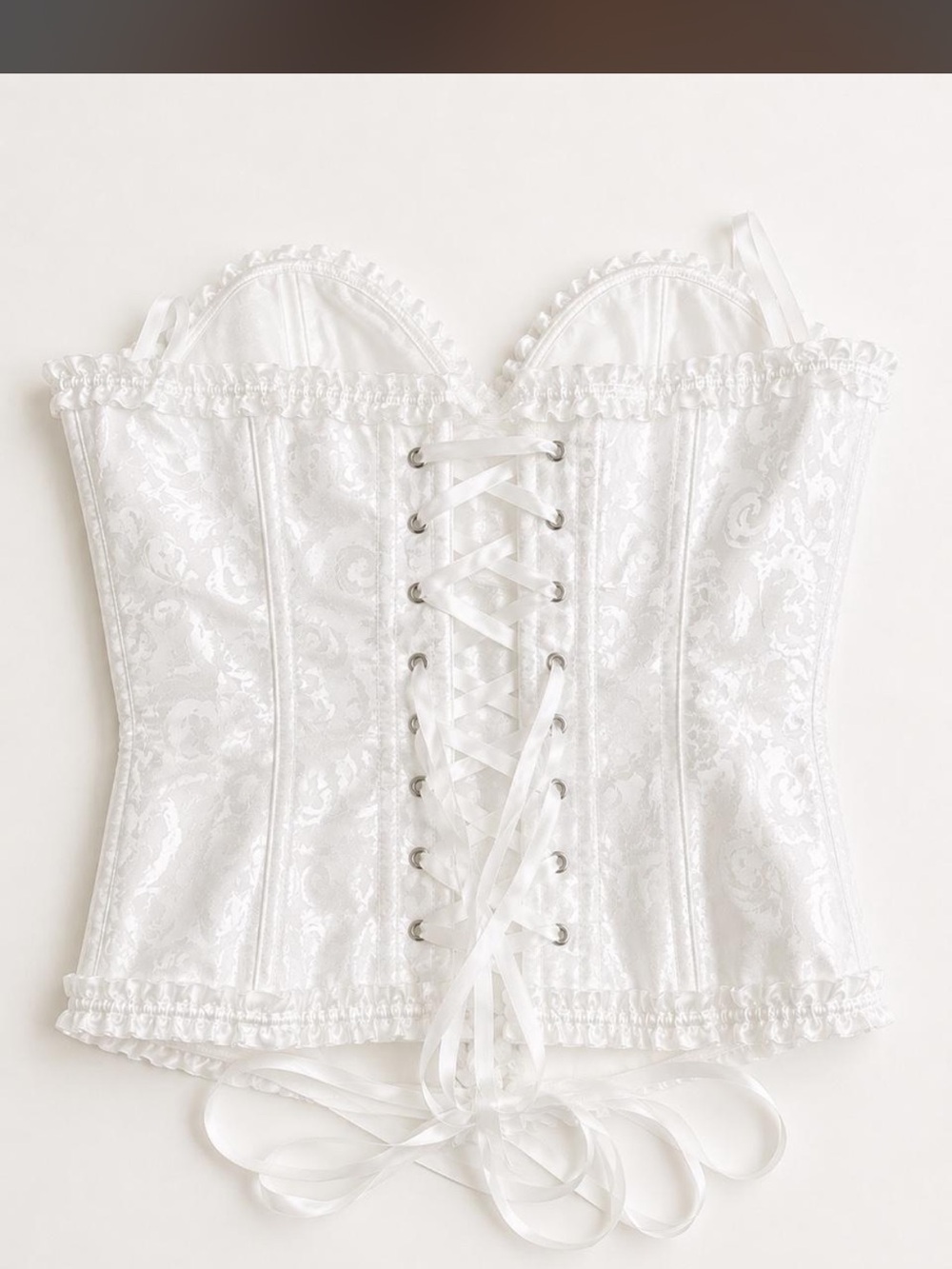 White Lace-Up Satin Corset Bustier